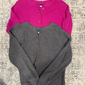 Old Navy Women's Pink and Gray Waffle Knit Henley Duo